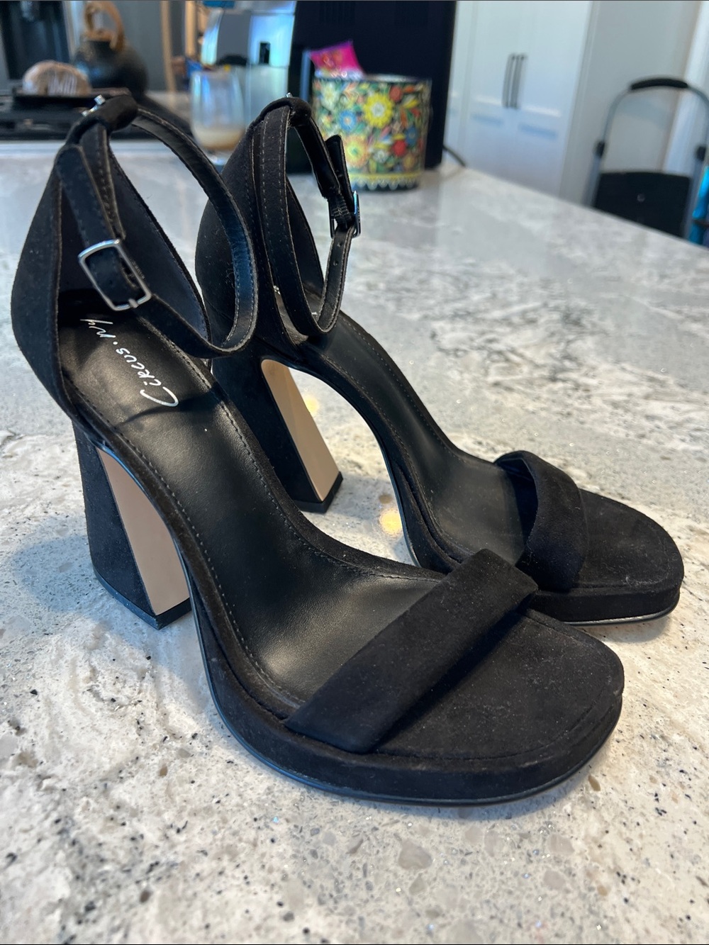 Circus NY by Sam Edelman Holmes Black Suede Block Heel Sandal 7 NWOB